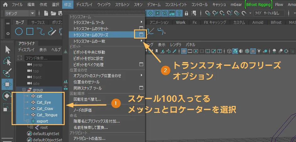 トランスフォームフリーズオプション